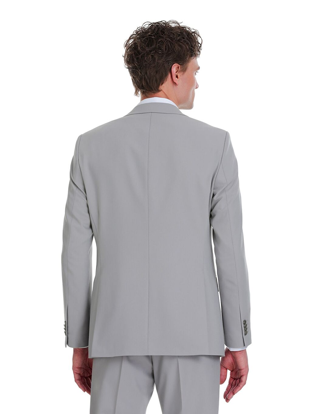 Gri Slim Fit Mono Yaka Klasik Takım Elbise-4