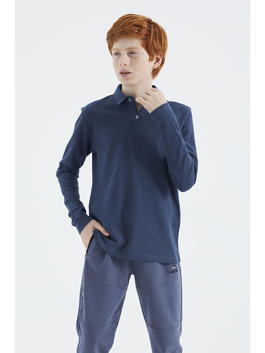 İndigo Polo Yaka Basic Uzun Kollu Erkek Çocuk T-Shirt - 11170-1