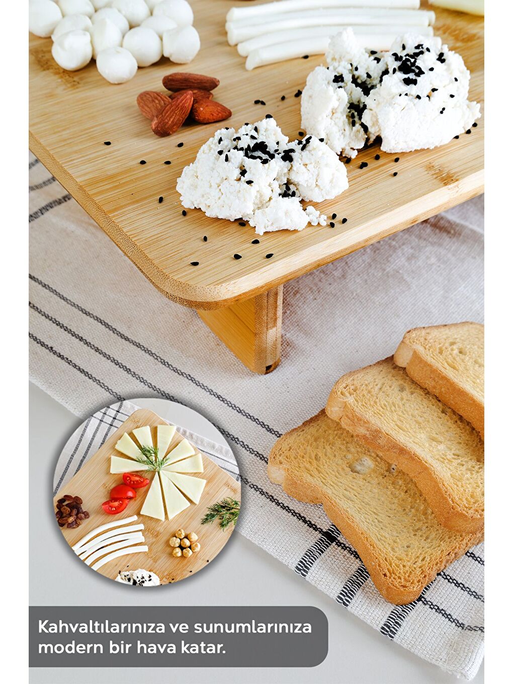 Bej Ayaklı Dikdörtgen Bambu Kesme Tahtası Kesim Panosu Doğrama Tahtası Sunu mluk Peynir Sunum Tahtası-2