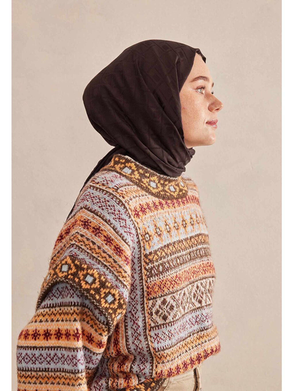 Kahverengi Porto Jakarlı Şal Acı Kahve-3