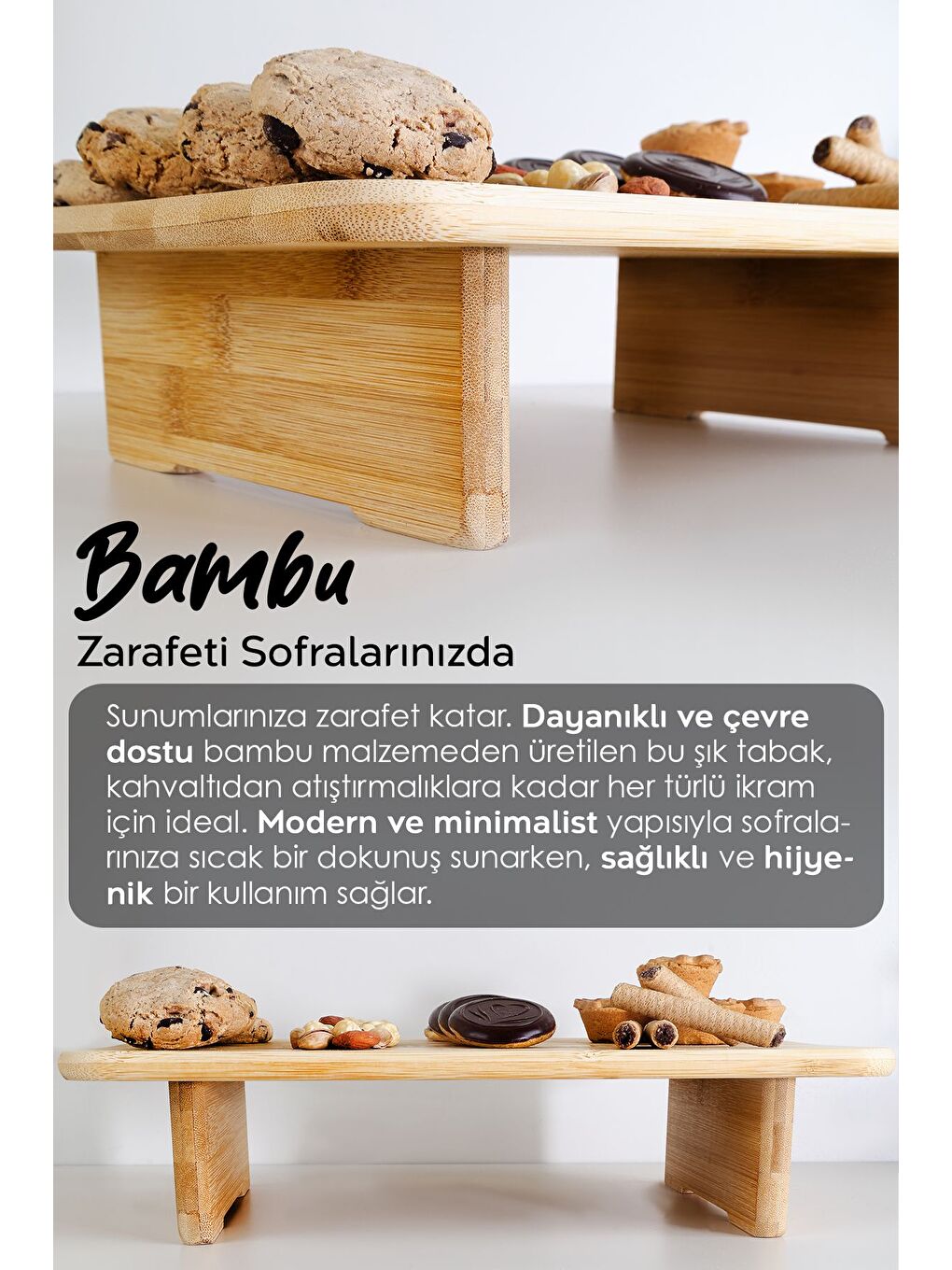 Bej Ayaklı Dikdörtgen Bambu Kesme Tahtası Kesim Panosu Doğrama Tahtası Sunu mluk Peynir Sunum Tahtası-3