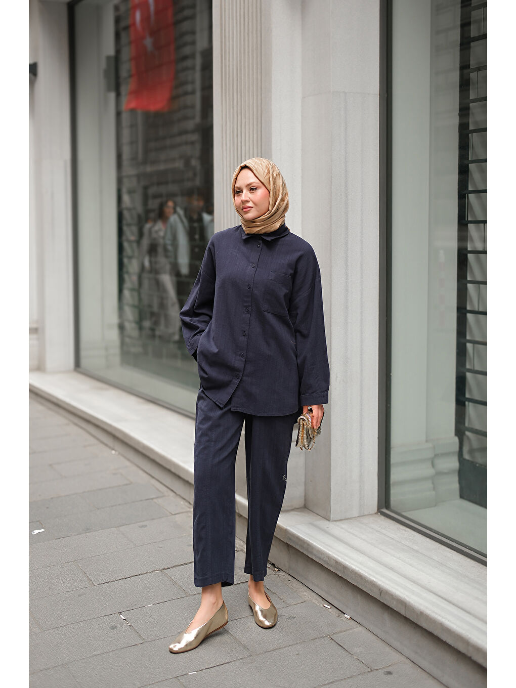 Kadın Kaesta Keten Takım Lacivert-2