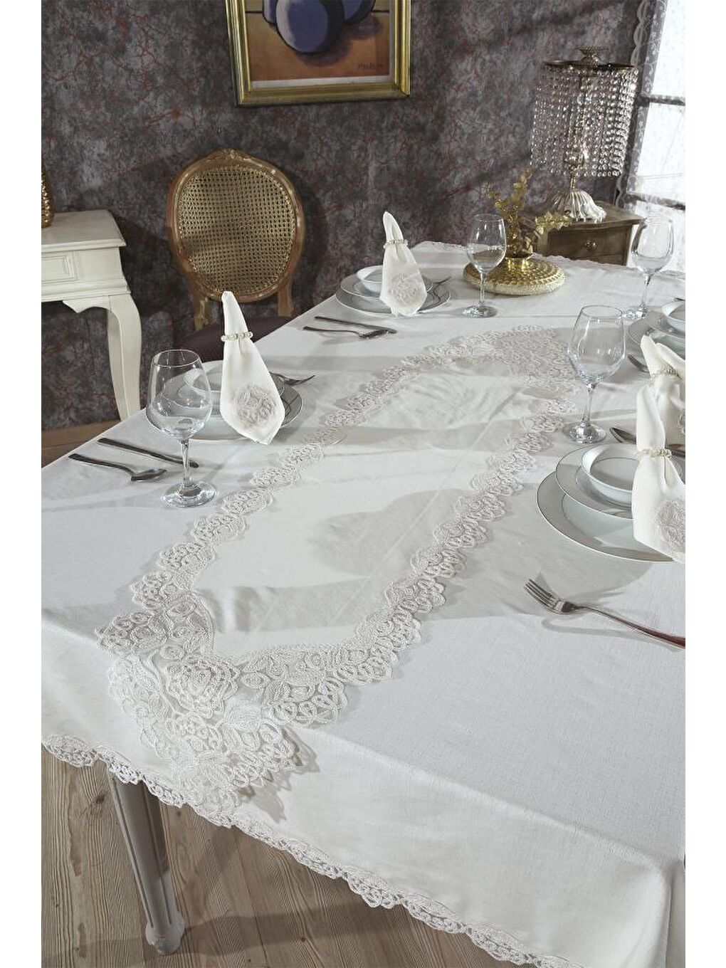 Ekru Serap Masa Örtüsü 26 Parça Krem-3