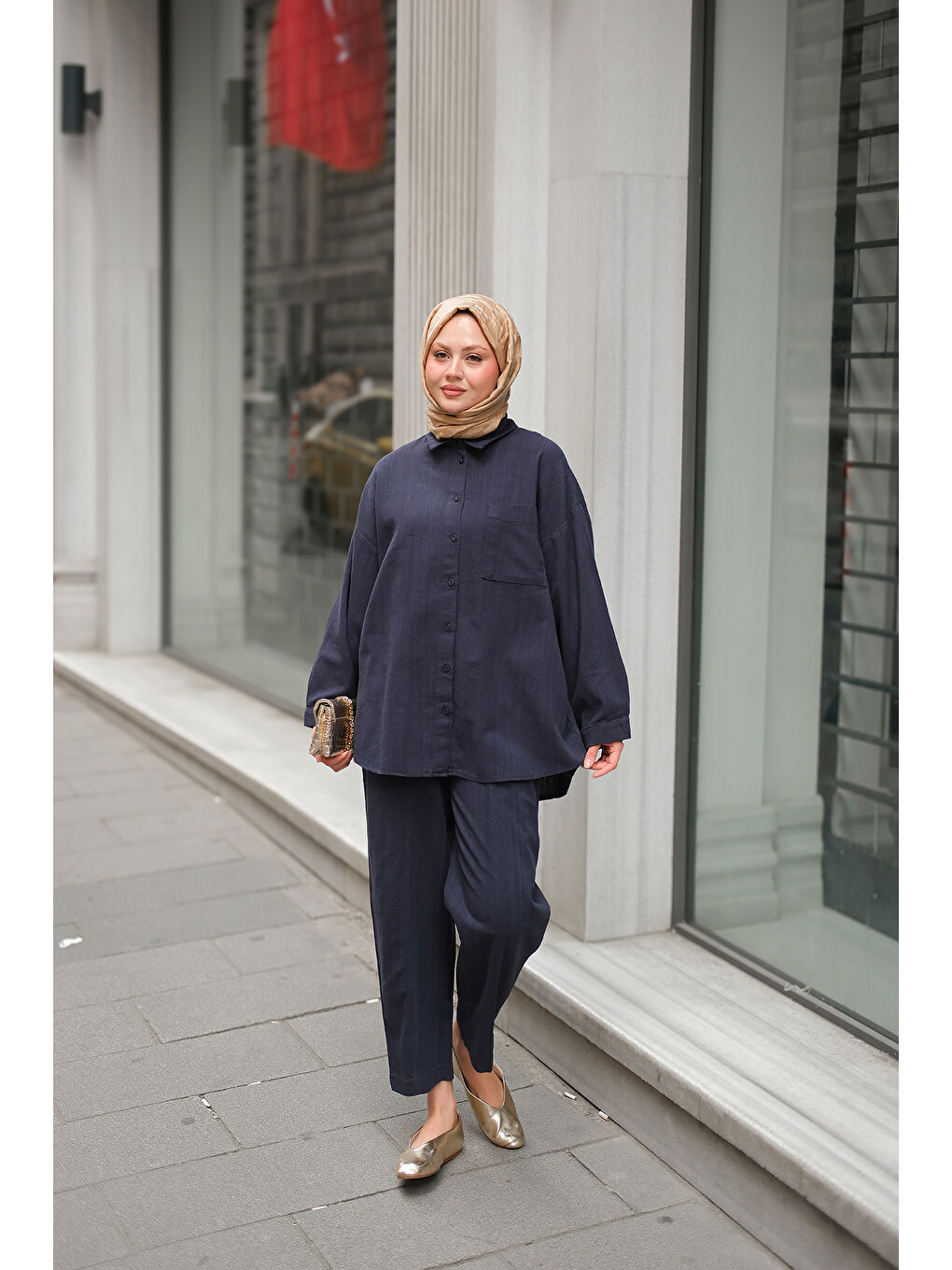 Kadın Kaesta Keten Takım Lacivert-3