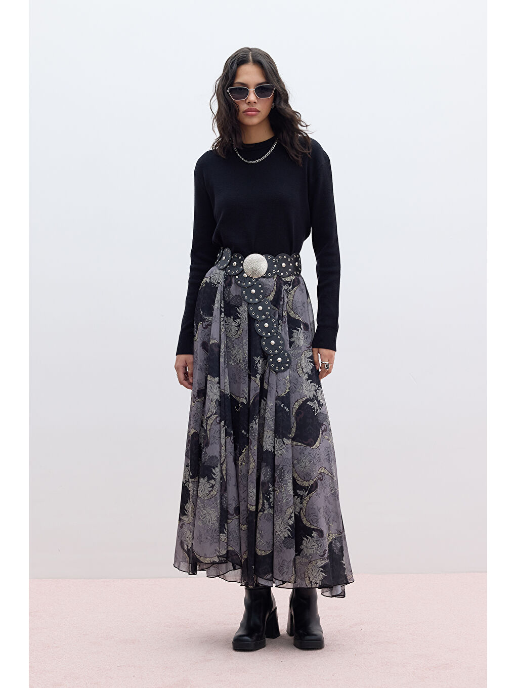 Gri Volanlı Geniş Etek Sıenna-5