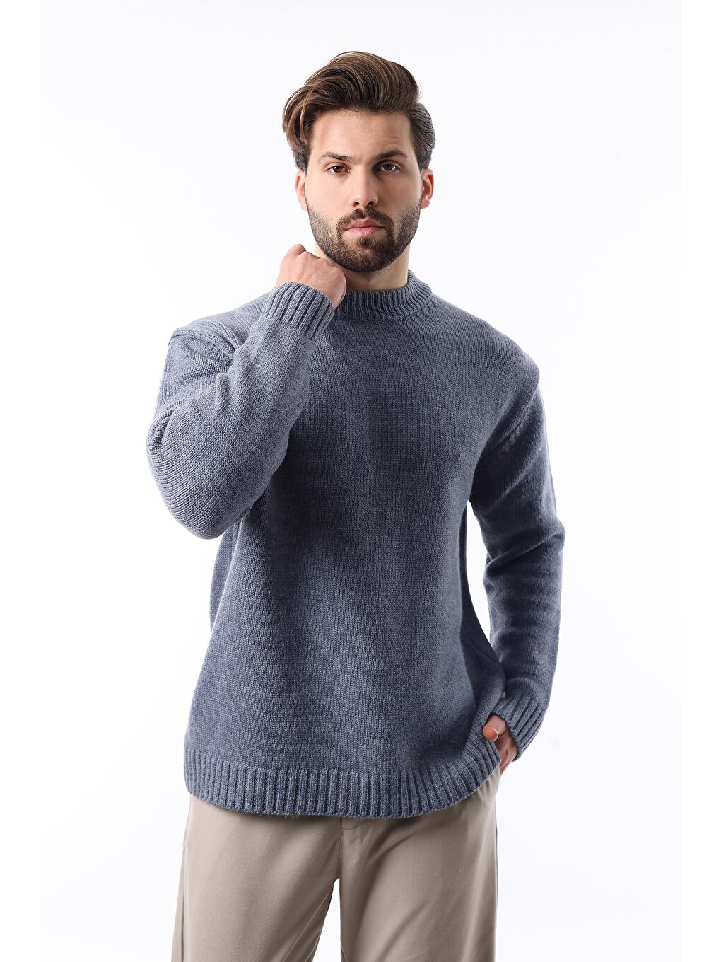 İndigo Bisiklet Yaka Overfit Erkek Triko Kazak E7402