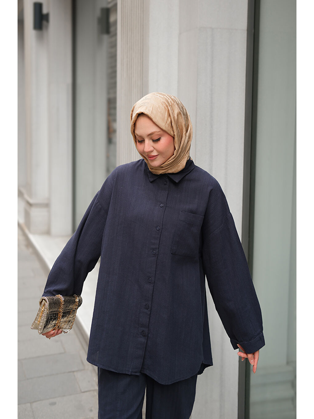 Kadın Kaesta Keten Takım Lacivert-4