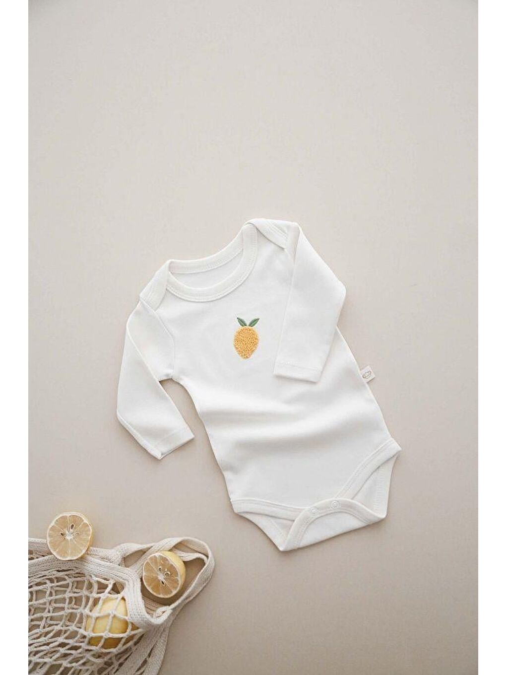 Bej 3Lü Nakışlı Çıt Çıtlı Uzun Kollu Body-Zıbın Model 3-8