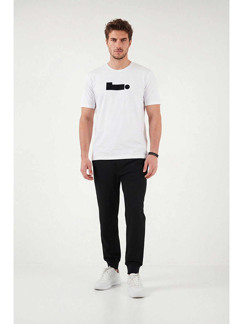 Ekru Pamuklu Regular Fit Baskılı Bisiklet Yaka T Shirt 5904061-1