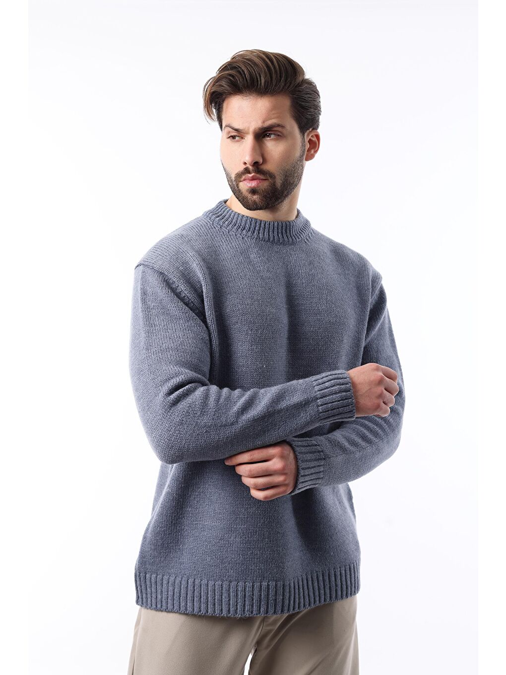 İndigo Bisiklet Yaka Overfit Erkek Triko Kazak E7402-1