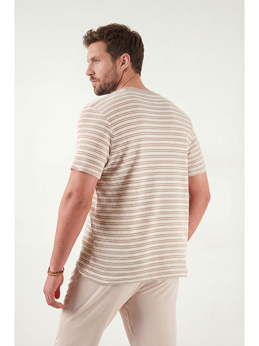 Bej Pamuklu Regular Fit Bisiklet Yaka T Shirt 5904027-5