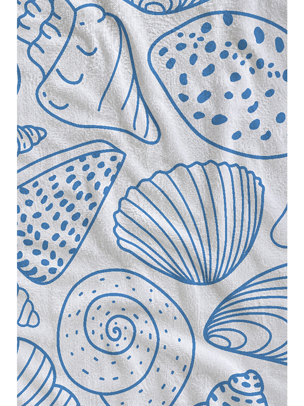 Mavi Beyaz Çizgisel Deniz Kabuğu Desenli 70x150 Cm Dijital Baskılı Plaj Ve Banyo Havlusu-1