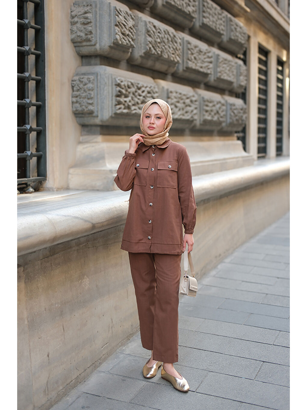 Kadın Kargo Cepli Takım Kahverengi