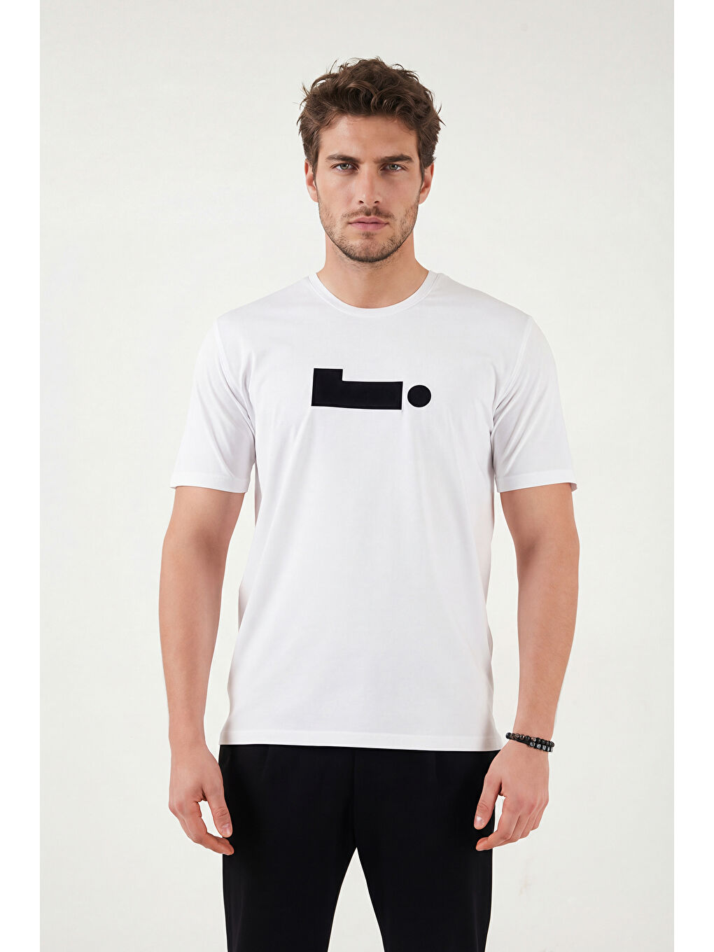 Ekru Pamuklu Regular Fit Baskılı Bisiklet Yaka T Shirt 5904061-2