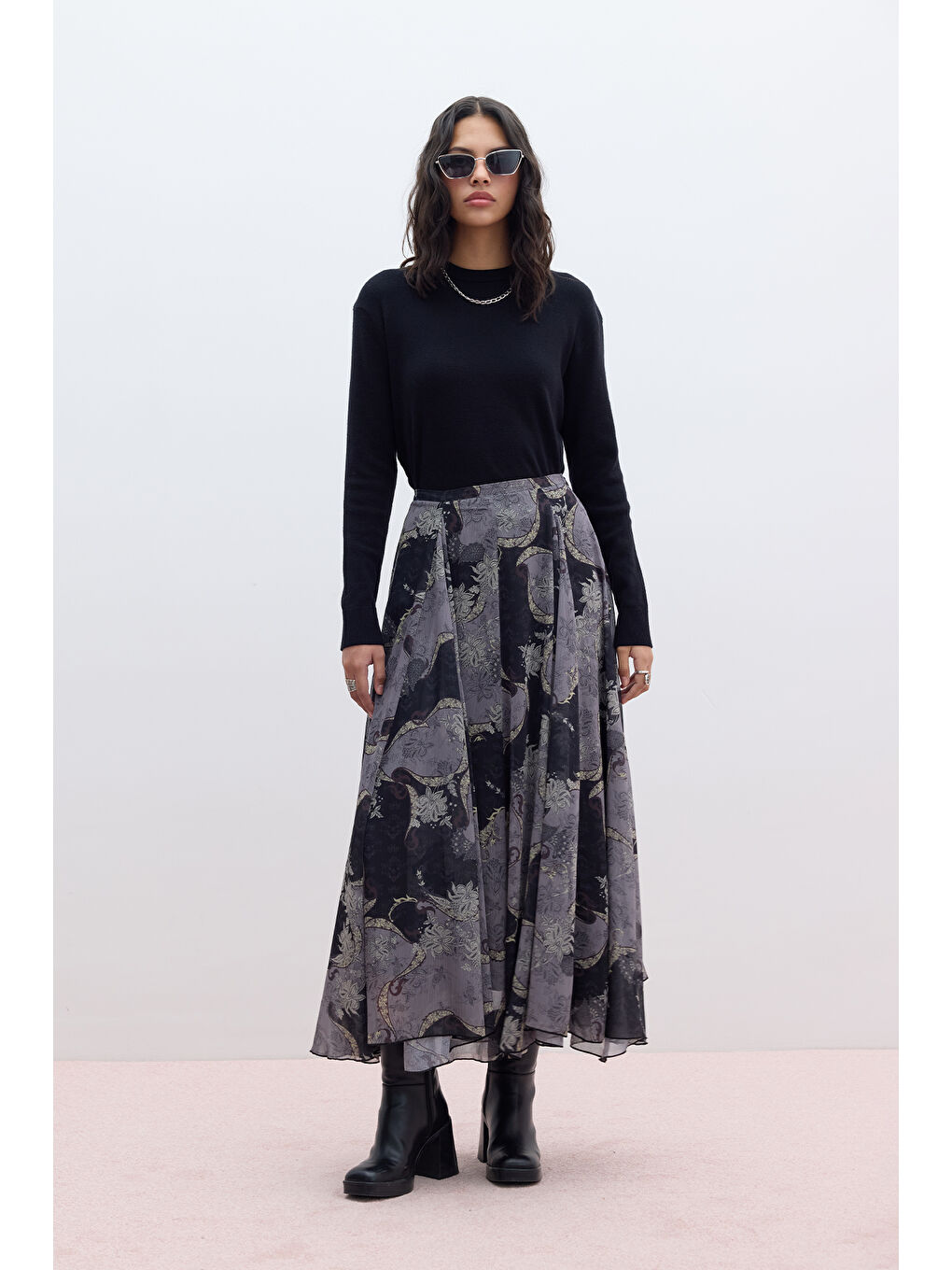 Gri Volanlı Geniş Etek Sıenna-6