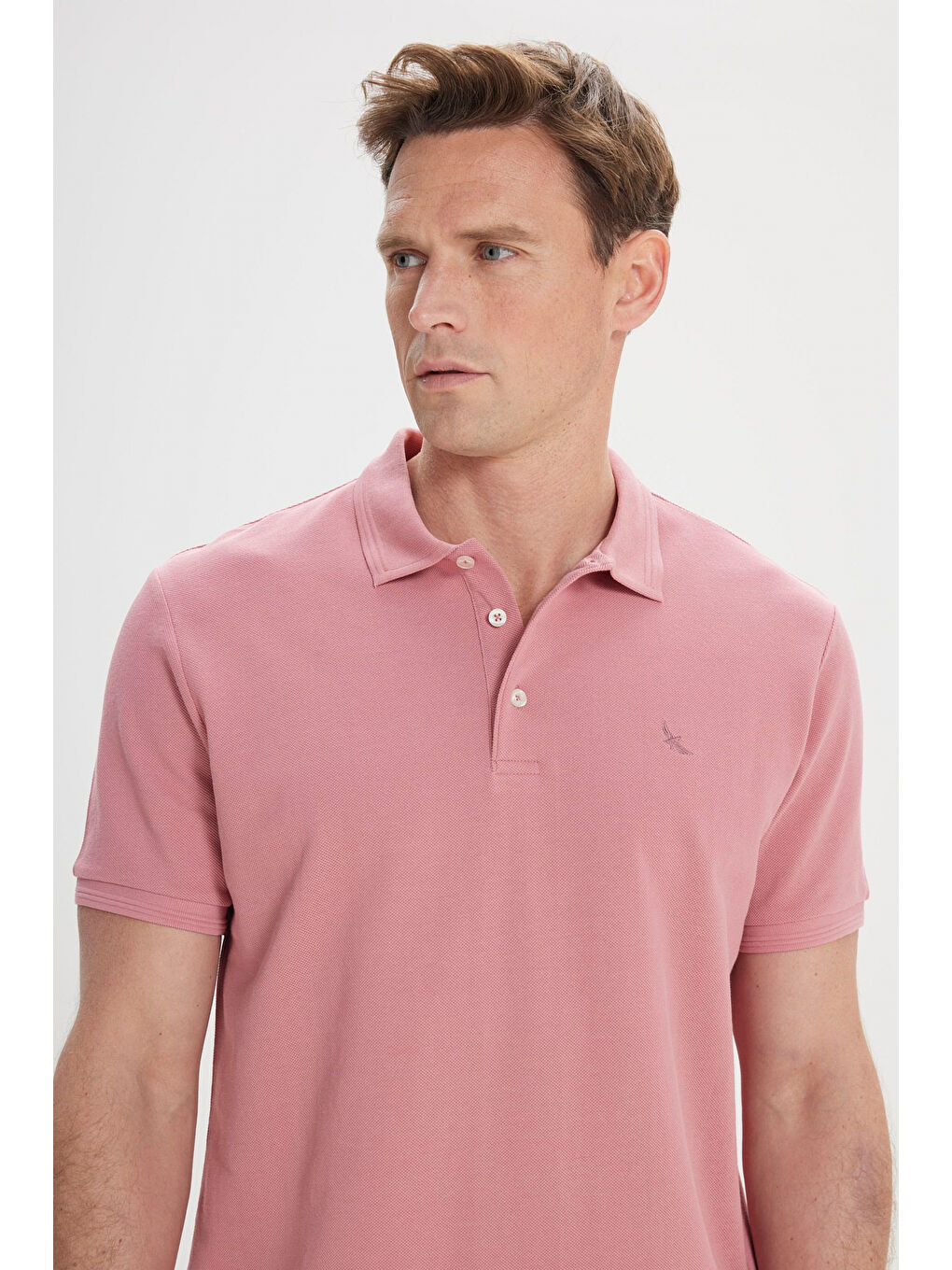 Pembe Erkek Gül Kurusu Slim Fit Dar Kesim Polo Yaka %100 Pamuk Kısa Kollu Tişört-2