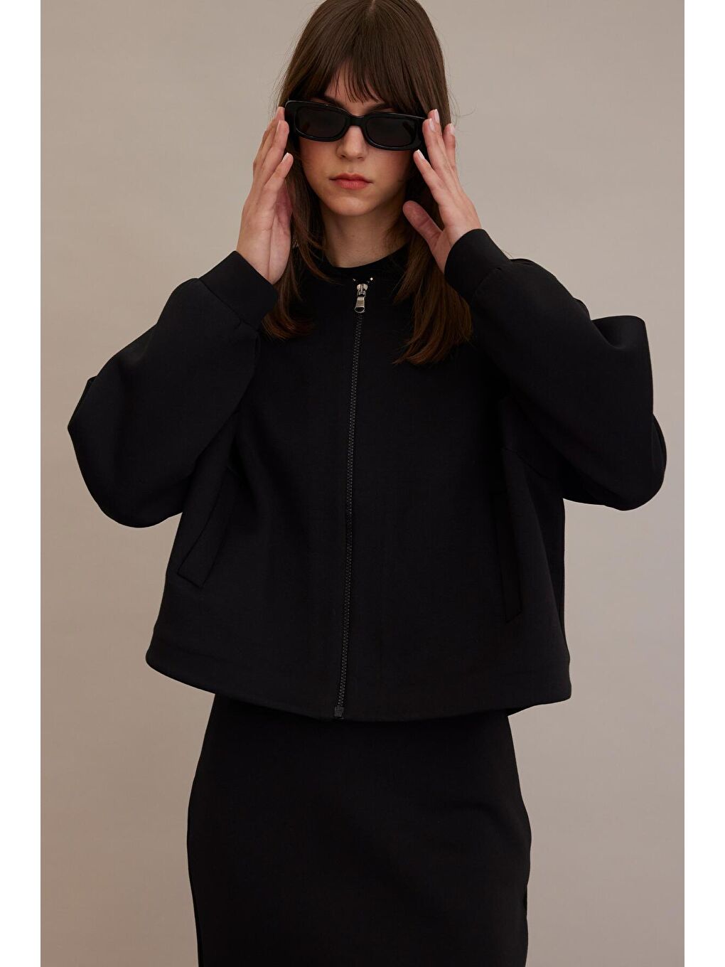 Compact Fermuarlı Ceket Siyah