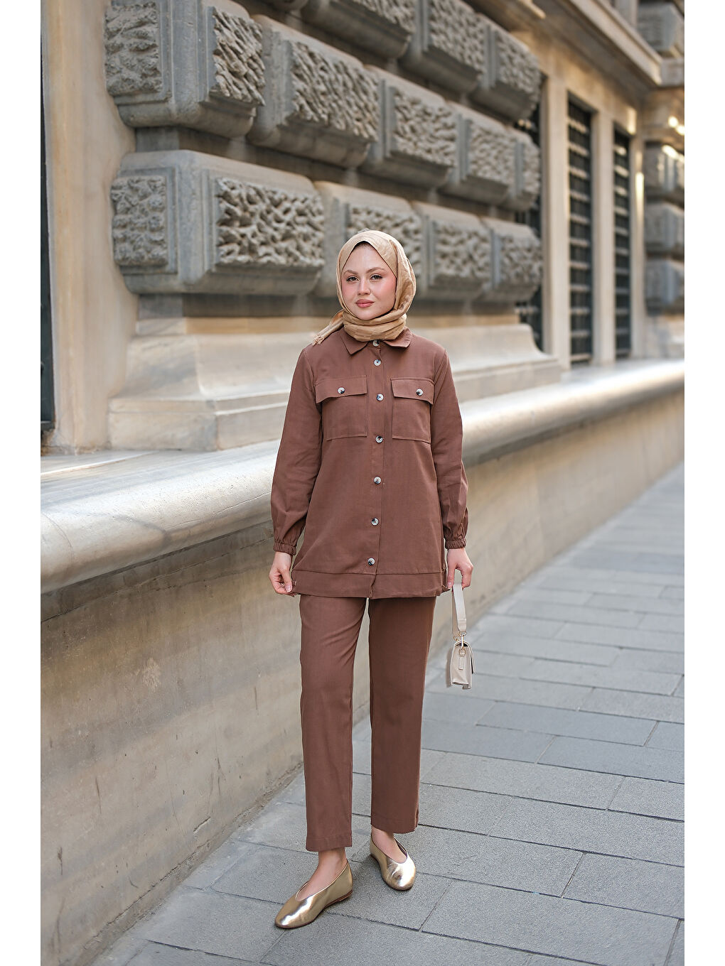 Kadın Kargo Cepli Takım Kahverengi-1