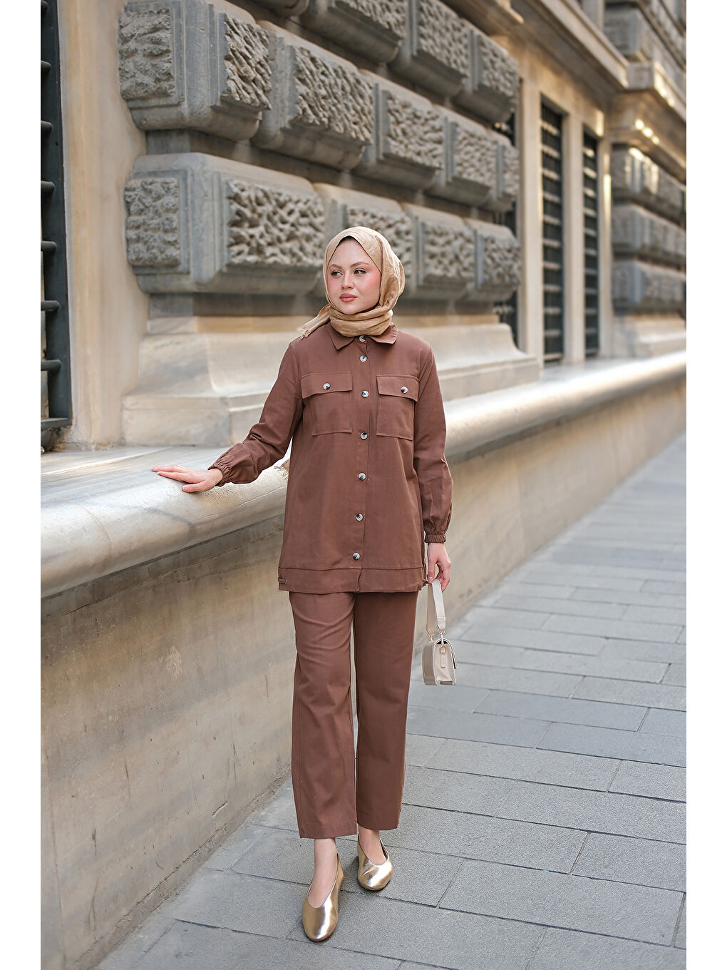 Kadın Kargo Cepli Takım Kahverengi-2