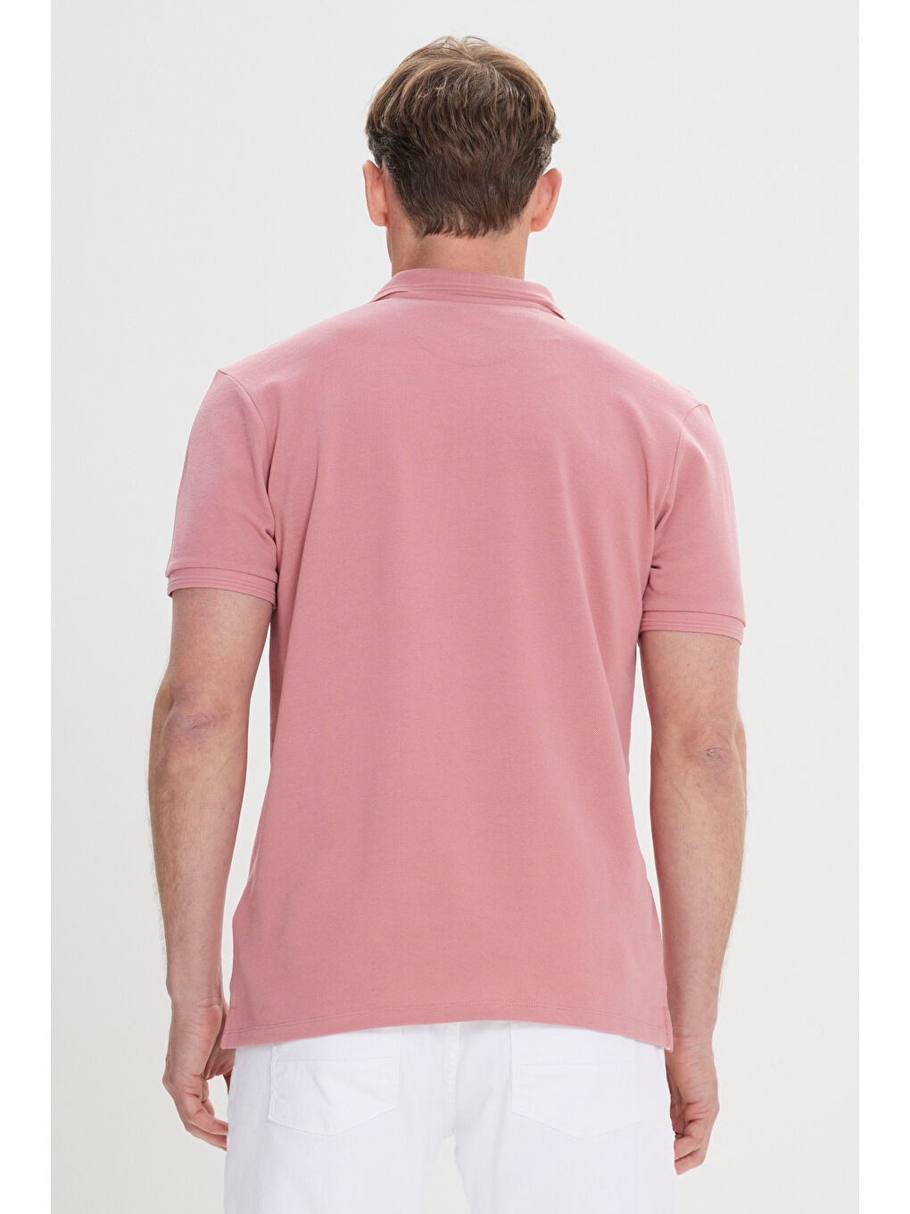 Pembe Erkek Gül Kurusu Slim Fit Dar Kesim Polo Yaka %100 Pamuk Kısa Kollu Tişört-3
