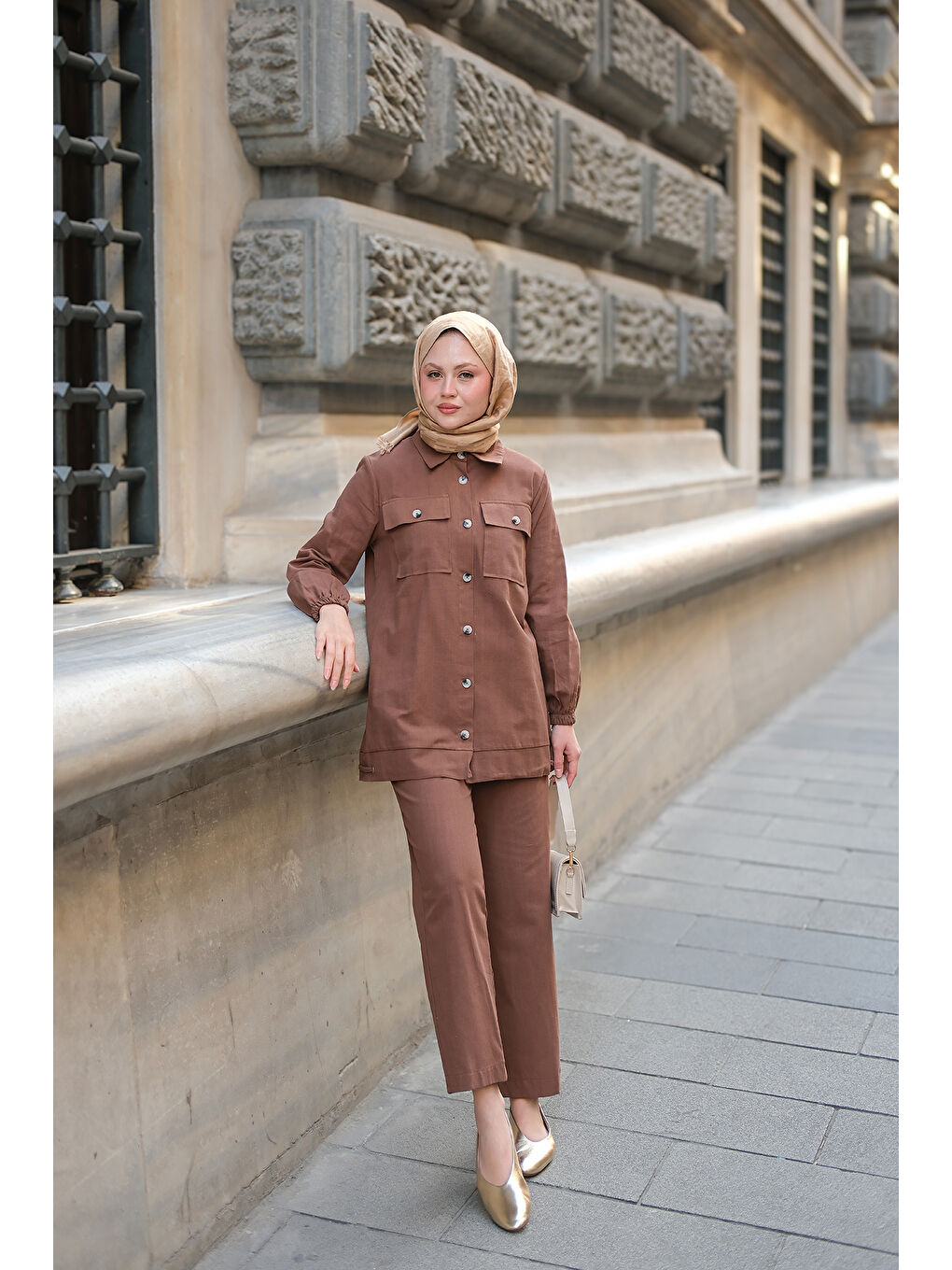 Kadın Kargo Cepli Takım Kahverengi-3
