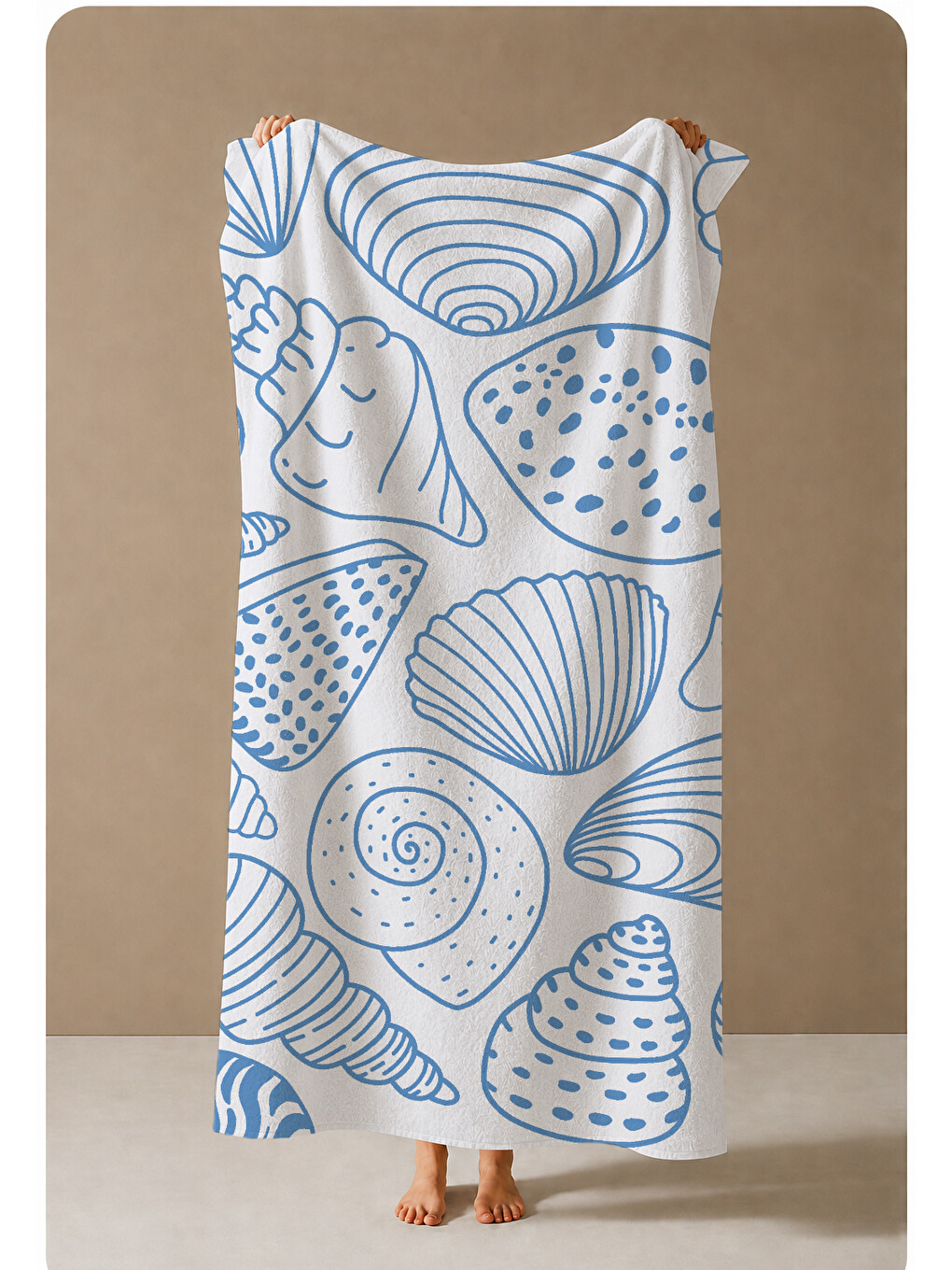 Mavi Beyaz Çizgisel Deniz Kabuğu Desenli 70x150 Cm Dijital Baskılı Plaj Ve Banyo Havlusu-3