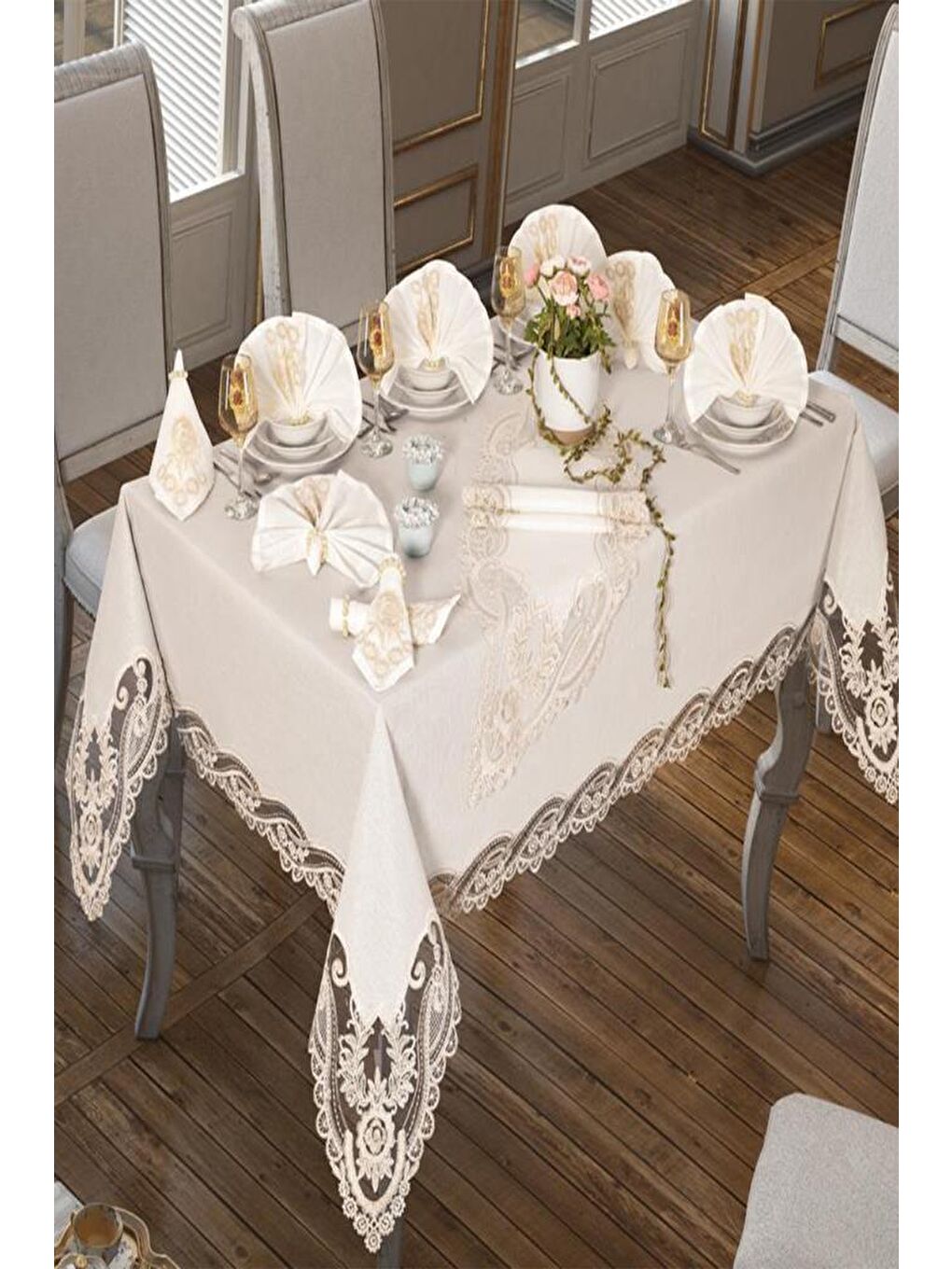 Ekru İhtişam Masa Örtüsü 26 Parça Krem-2