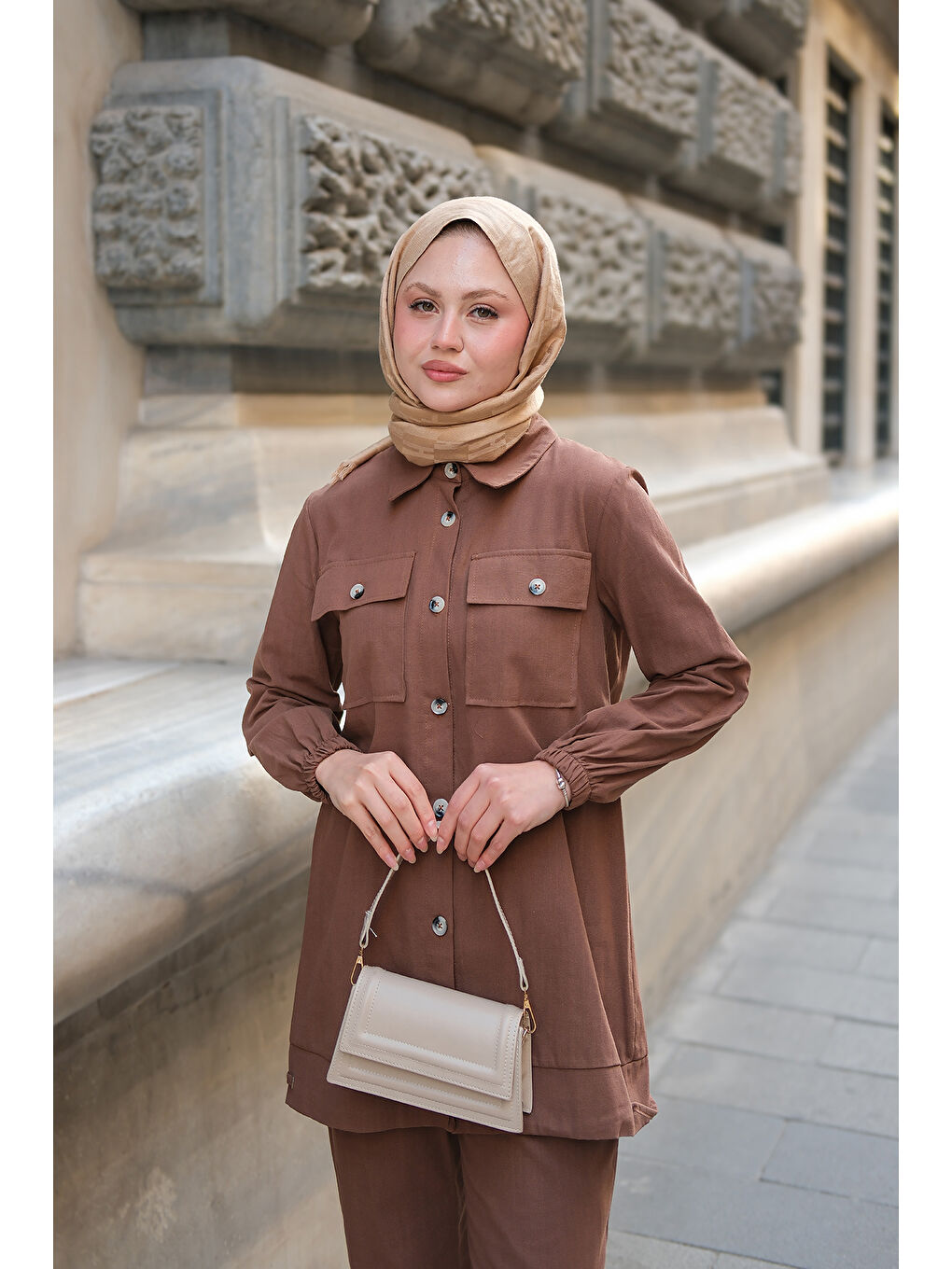 Kadın Kargo Cepli Takım Kahverengi-4