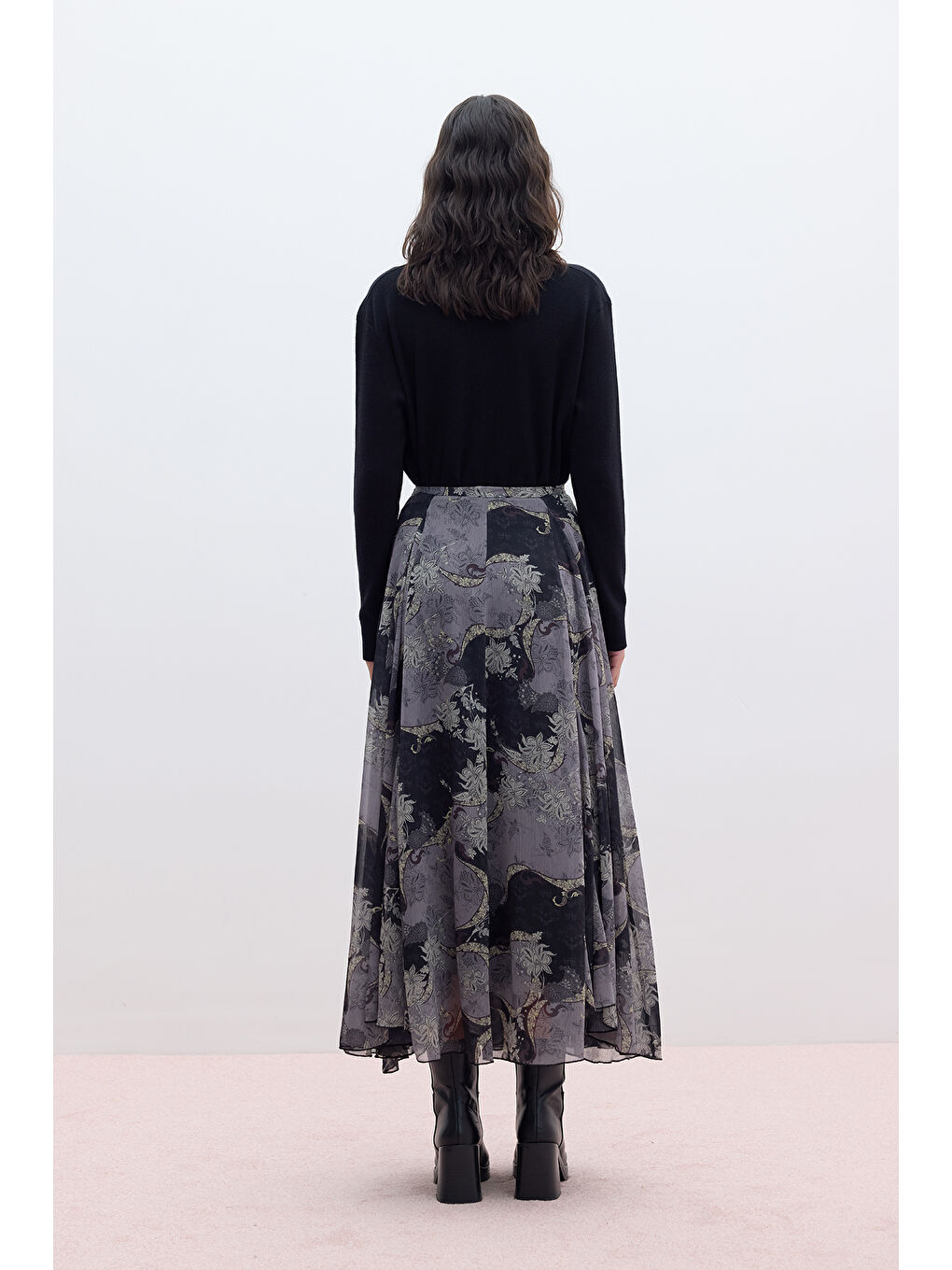 Gri Volanlı Geniş Etek Sıenna-7