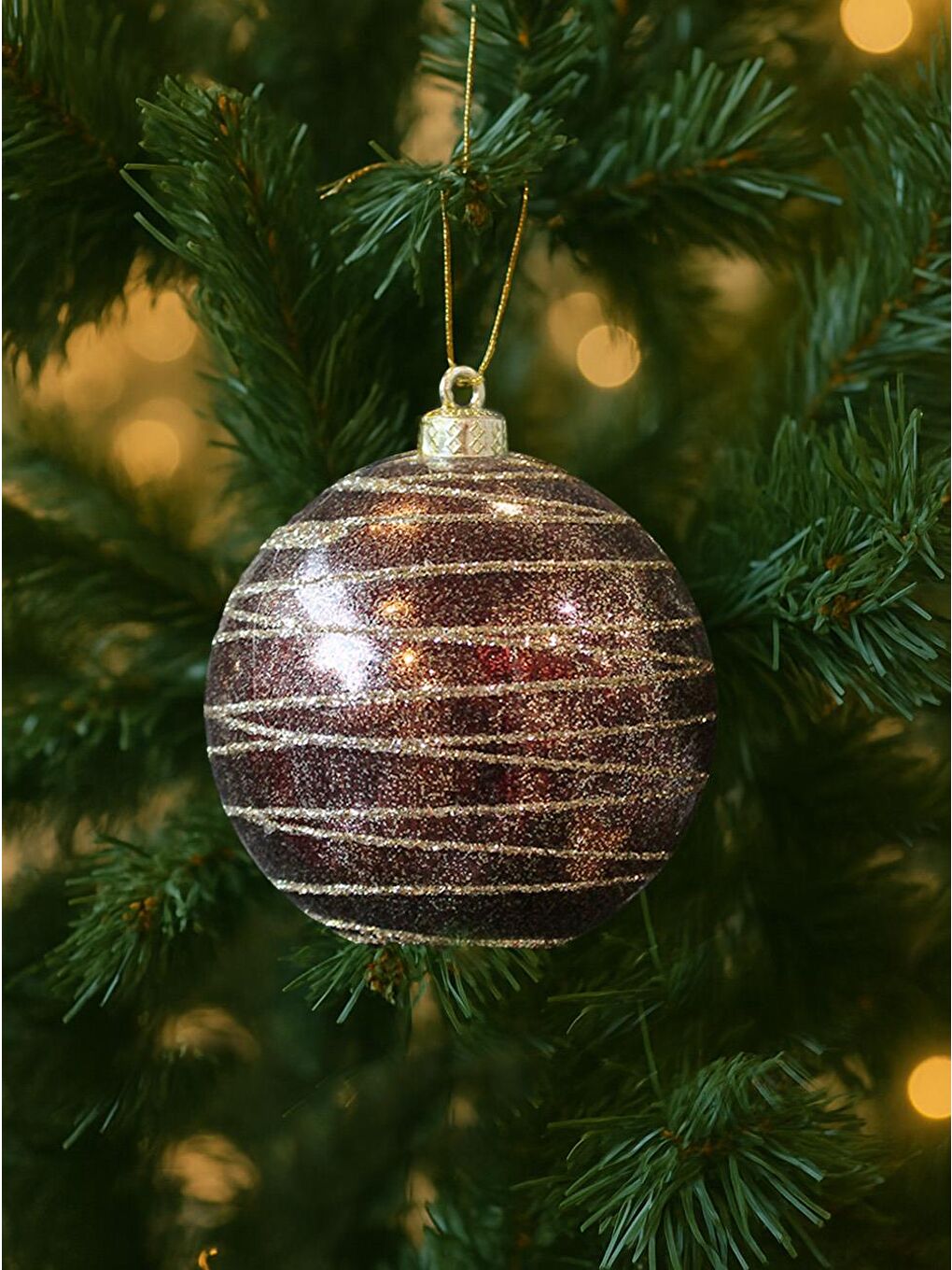 Turuncu Yılbaşı Topu Altın Işıltılı Simli Çam Ağacı Süsü Bakır 10 cm 2'li