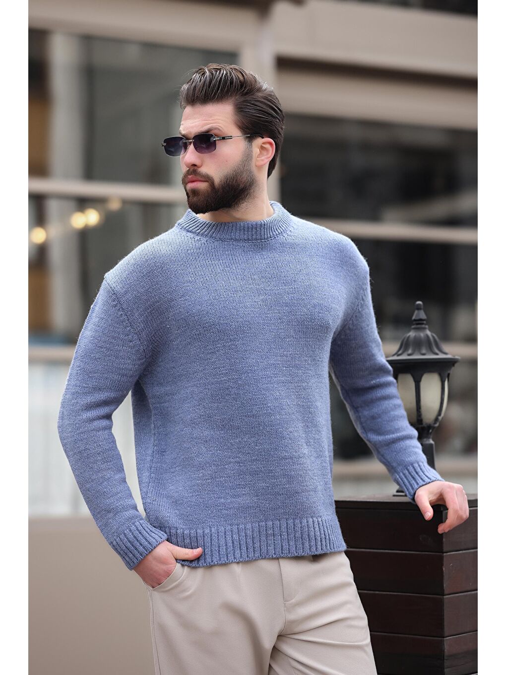 İndigo Bisiklet Yaka Overfit Erkek Triko Kazak E7402-3