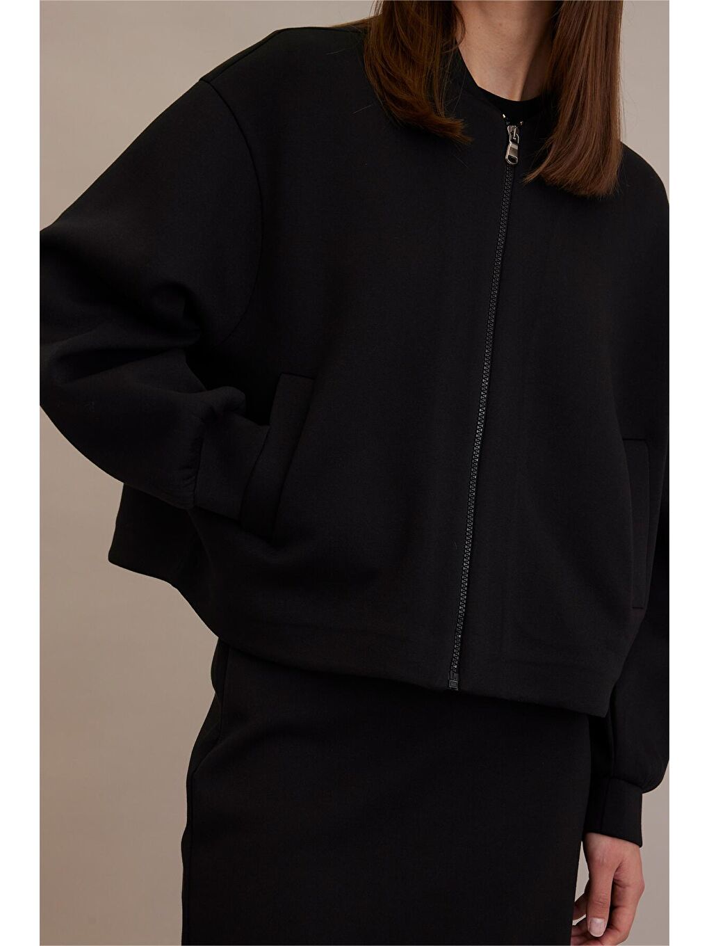 Compact Fermuarlı Ceket Siyah-2