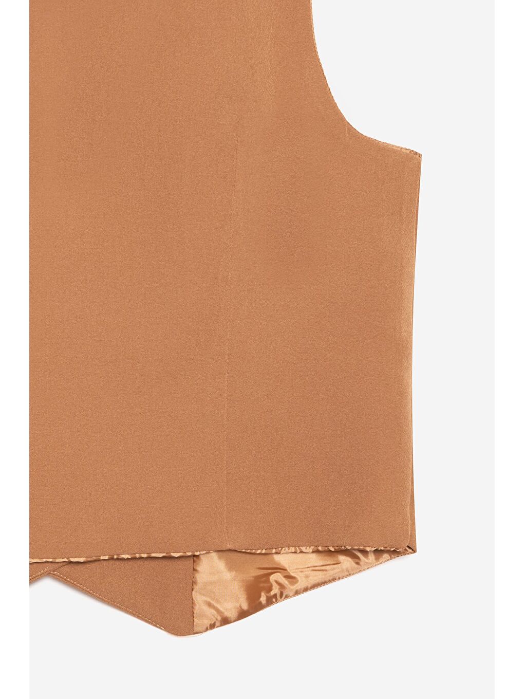 Kahverengi Kamel Kadın V Yaka Düğmeli Klasik Dokuma Blazer Yelek-3