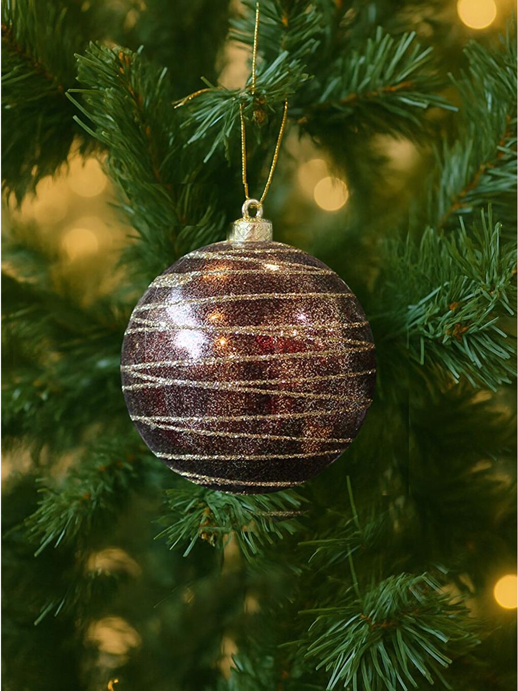 Turuncu Yılbaşı Topu Altın Işıltılı Simli Çam Ağacı Süsü Bakır 8 cm 3'lü