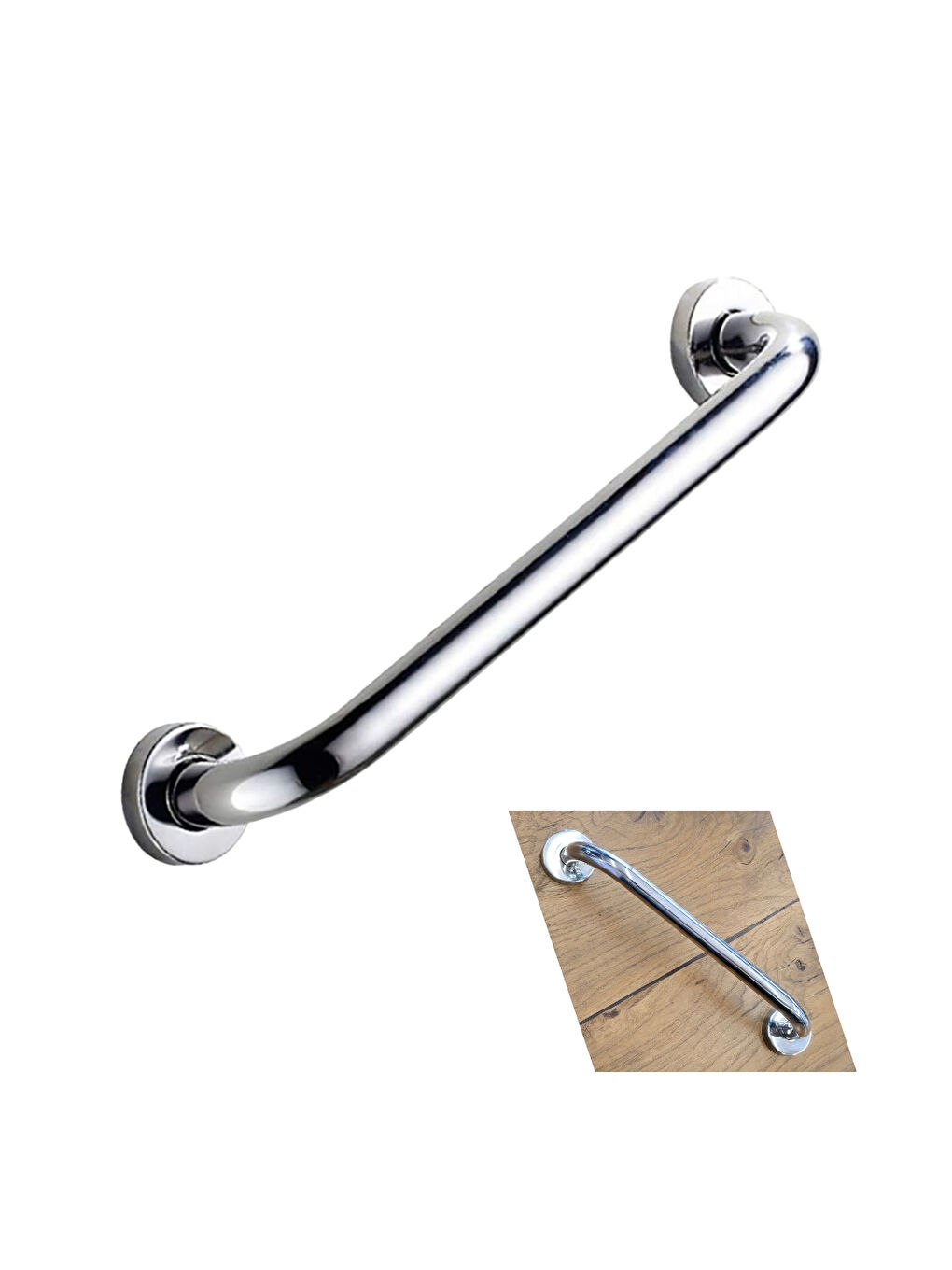 Gri ​​​​​​​Duşakabin İçi Yaşlı ve Bedensel Engelli Tutunma Aparatı | 9x30 cm Krom Metal Tutma Barı | Güv