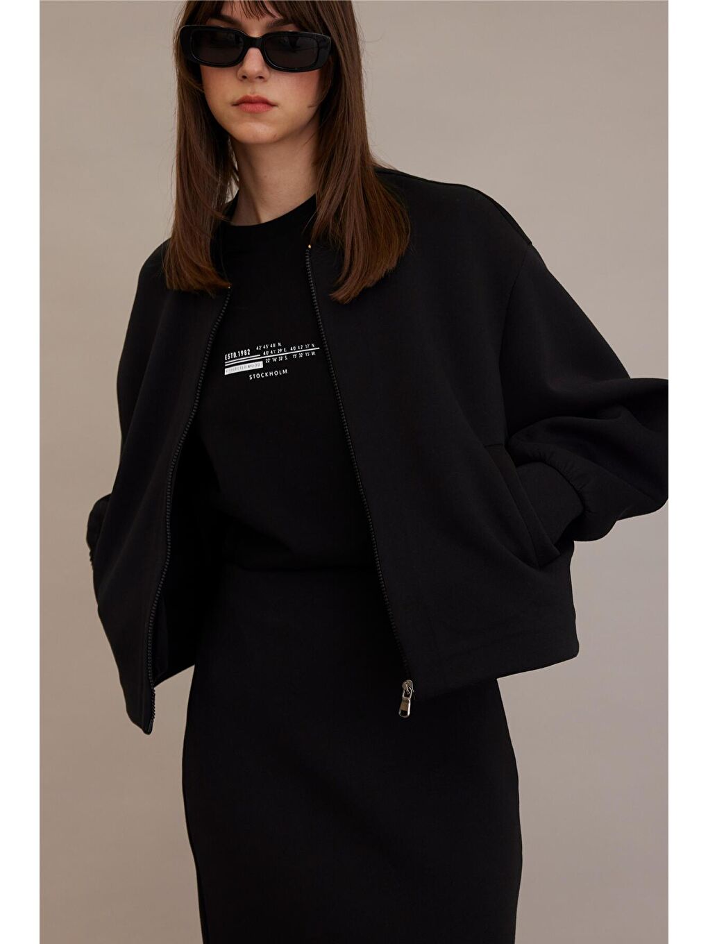 Compact Fermuarlı Ceket Siyah-3