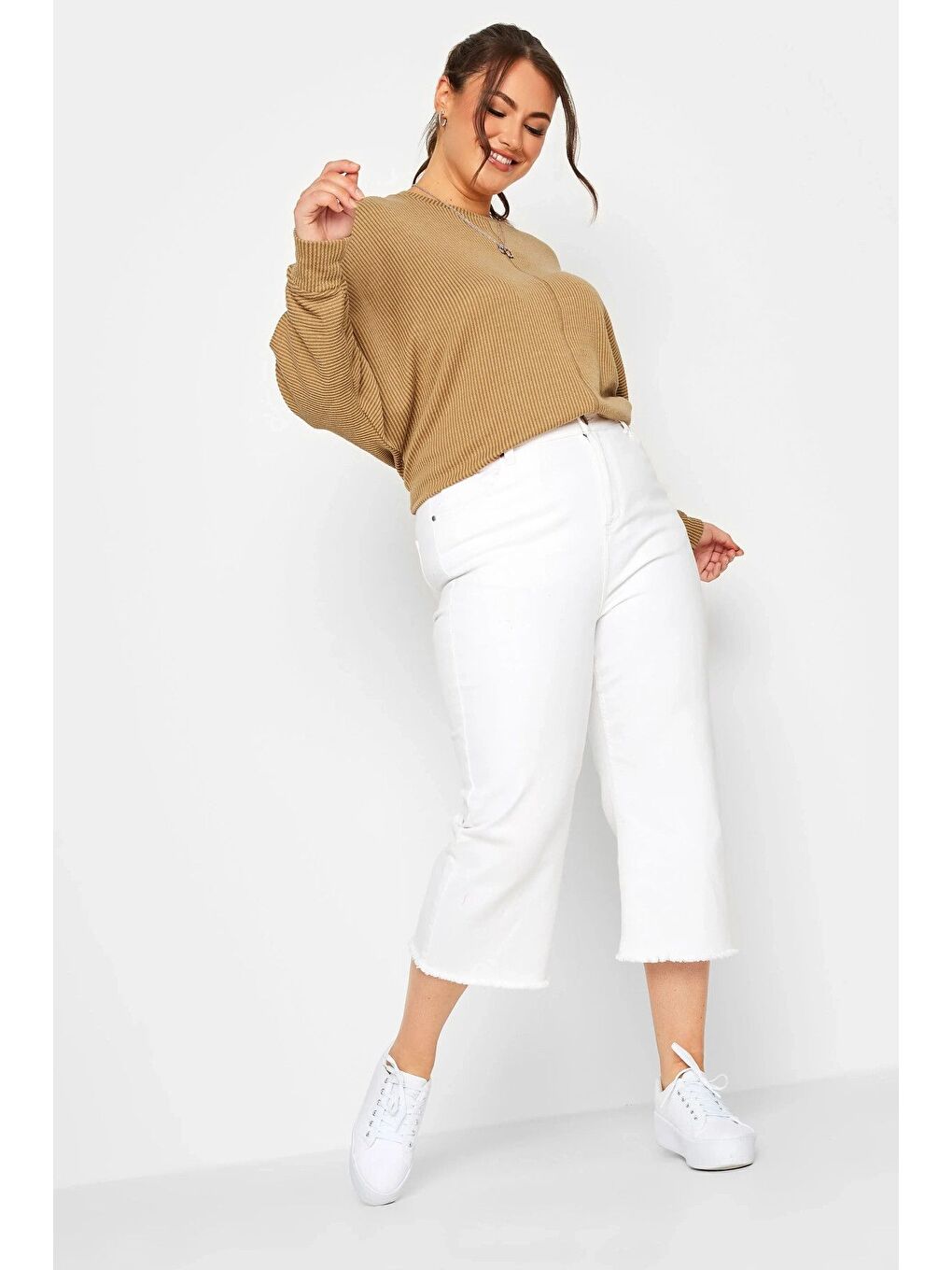 Kahverengi Büyük Beden Bisiklet Yaka Uzun Kollu Yumuşak Dokulu Bluz 301417-3