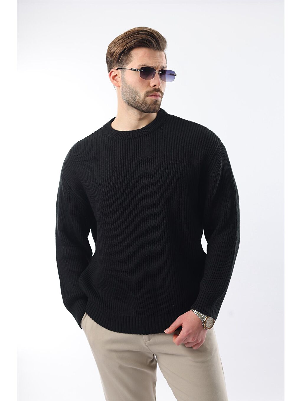 Siyah Bisiklet Yaka Triko Erkek Kazak E7410