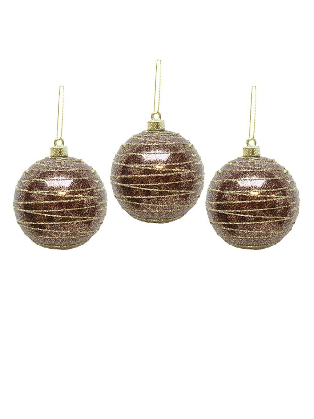 Turuncu Yılbaşı Topu Altın Işıltılı Simli Çam Ağacı Süsü Bakır 8 cm 3'lü-1