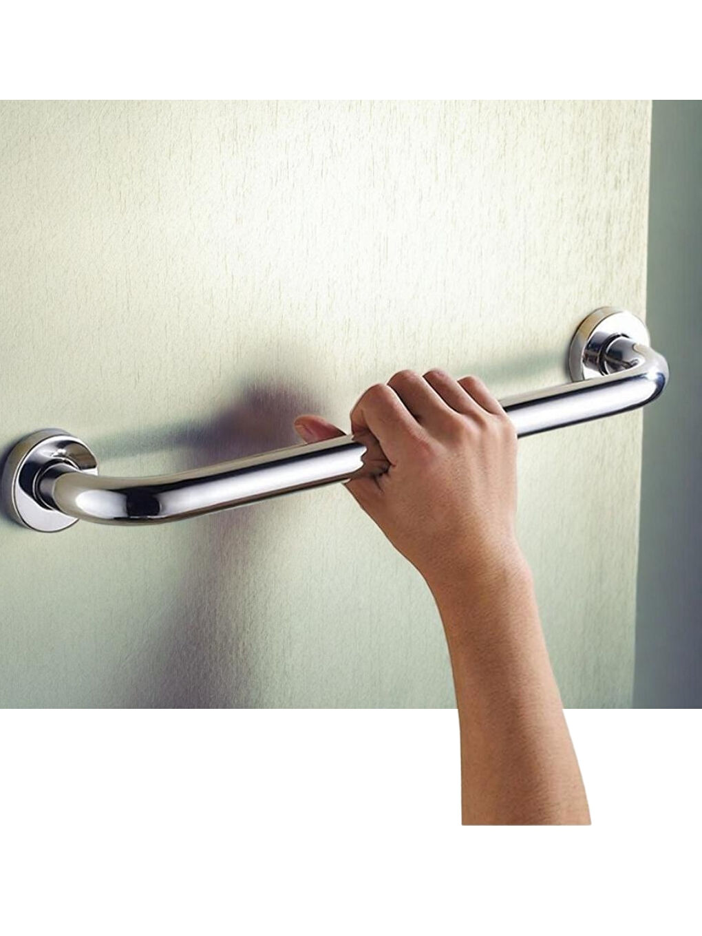 Gri ​​​​​​​Duşakabin İçi Yaşlı ve Bedensel Engelli Tutunma Aparatı | 9x30 cm Krom Metal Tutma Barı | Güv-1