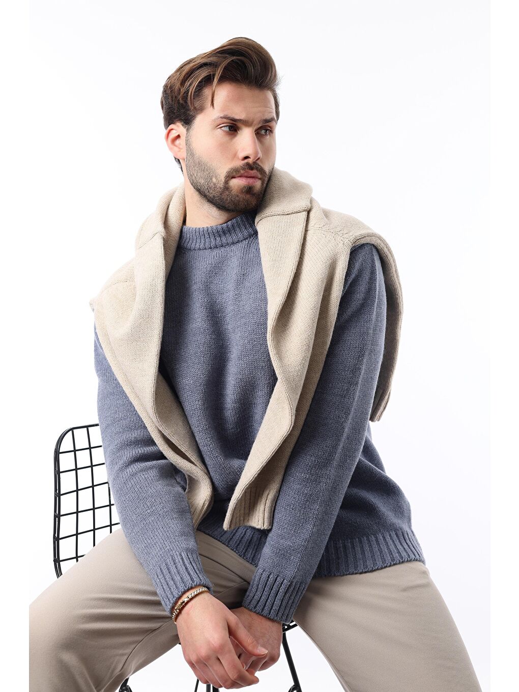 İndigo Bisiklet Yaka Overfit Erkek Triko Kazak E7402-4