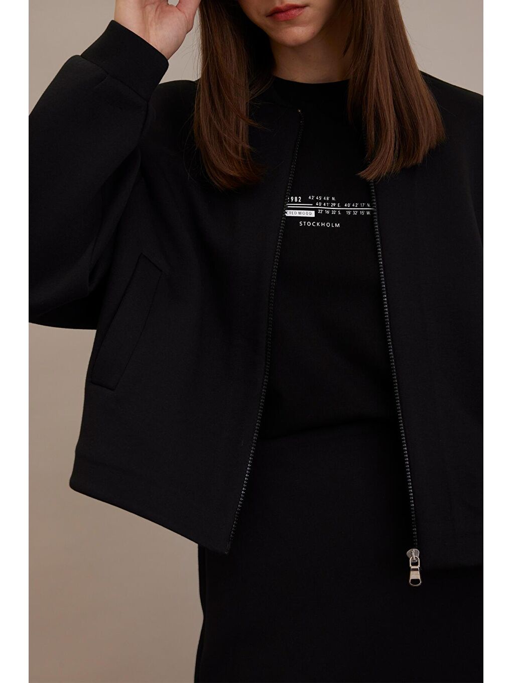 Compact Fermuarlı Ceket Siyah-4