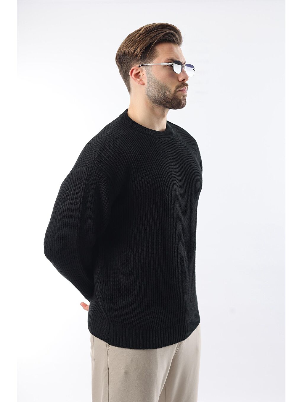 Siyah Bisiklet Yaka Triko Erkek Kazak E7410-1