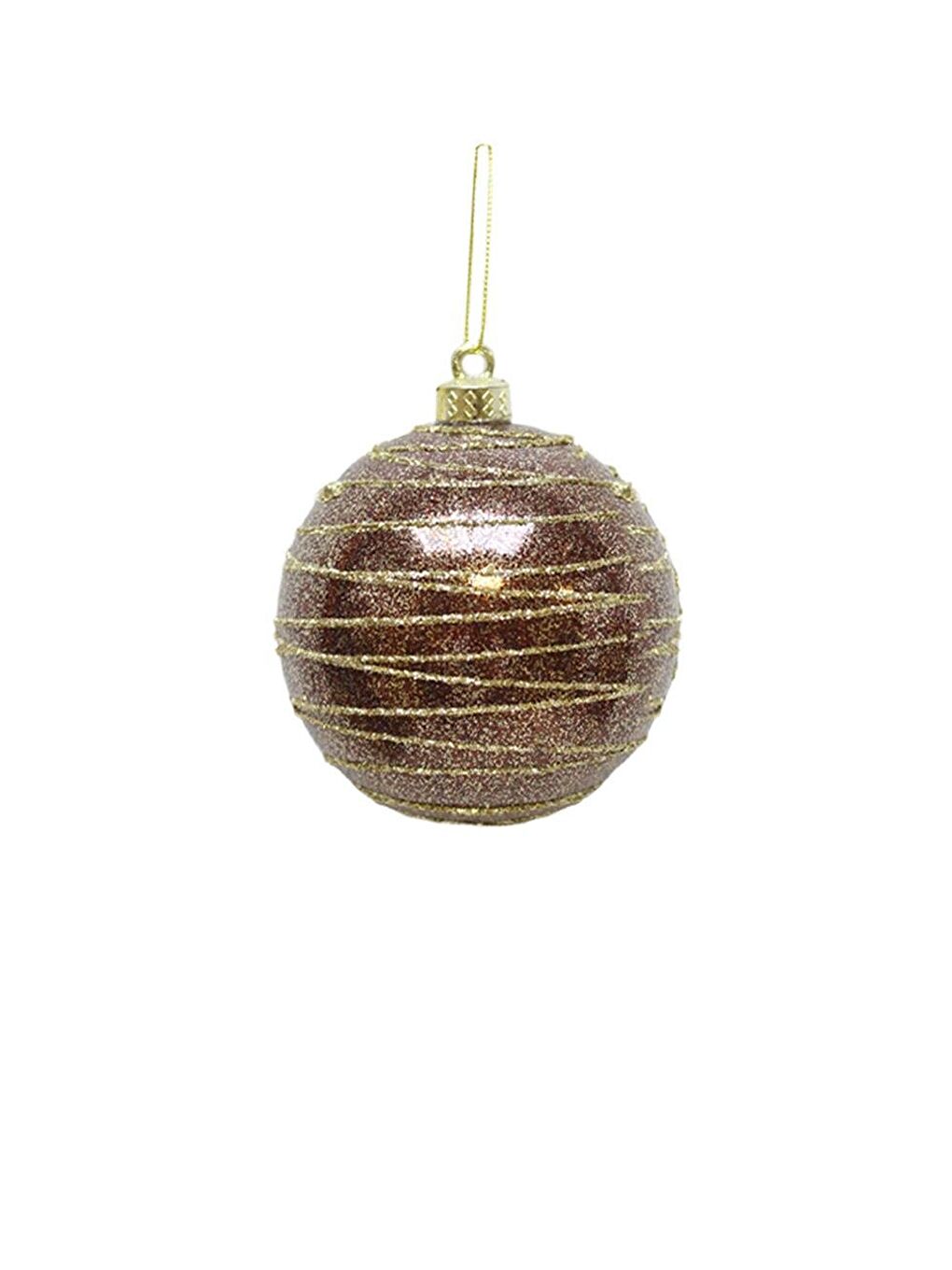 Turuncu Yılbaşı Topu Altın Işıltılı Simli Çam Ağacı Süsü Bakır 10 cm 2'li-2