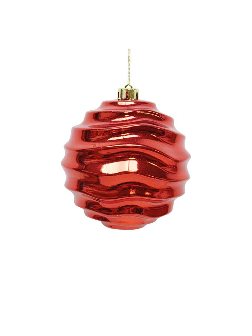 Yılbaşı Topu Metalik Dalgalı Tasarım Çam Ağacı Süsü Kırmızı 15 cm Tekli-1