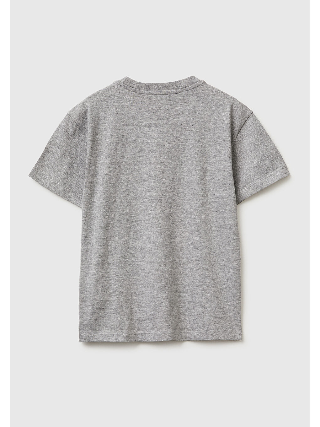 Erkek Çocuk Gri melanj Önü Logo Baskılı Bisiklet Yaka T-Shirt-1