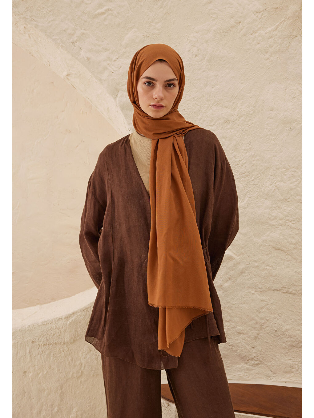 Kahverengi İnce Pamuk Vual Şal Tütün