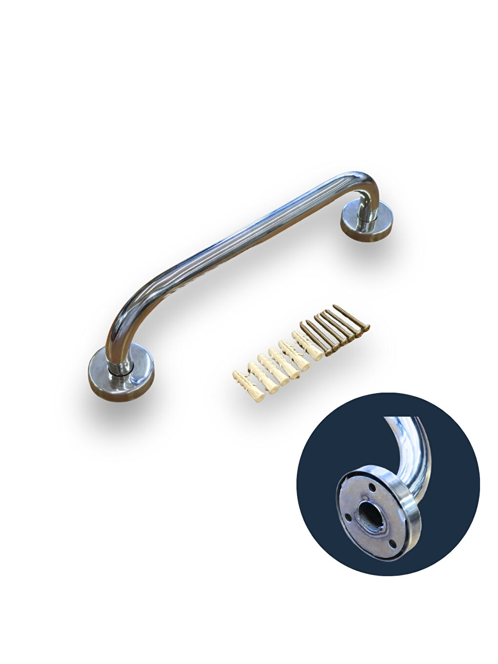 Gri ​​​​​​​Duşakabin İçi Yaşlı ve Bedensel Engelli Tutunma Aparatı | 9x30 cm Krom Metal Tutma Barı | Güv-2