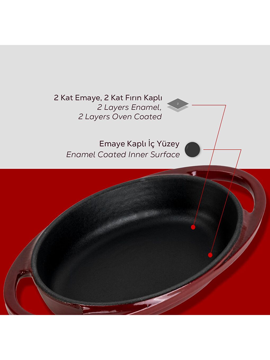Bordo Oval Sahan Döküm Demir Yekpare Çift Kulplu Ölçü 15x10cm.-5