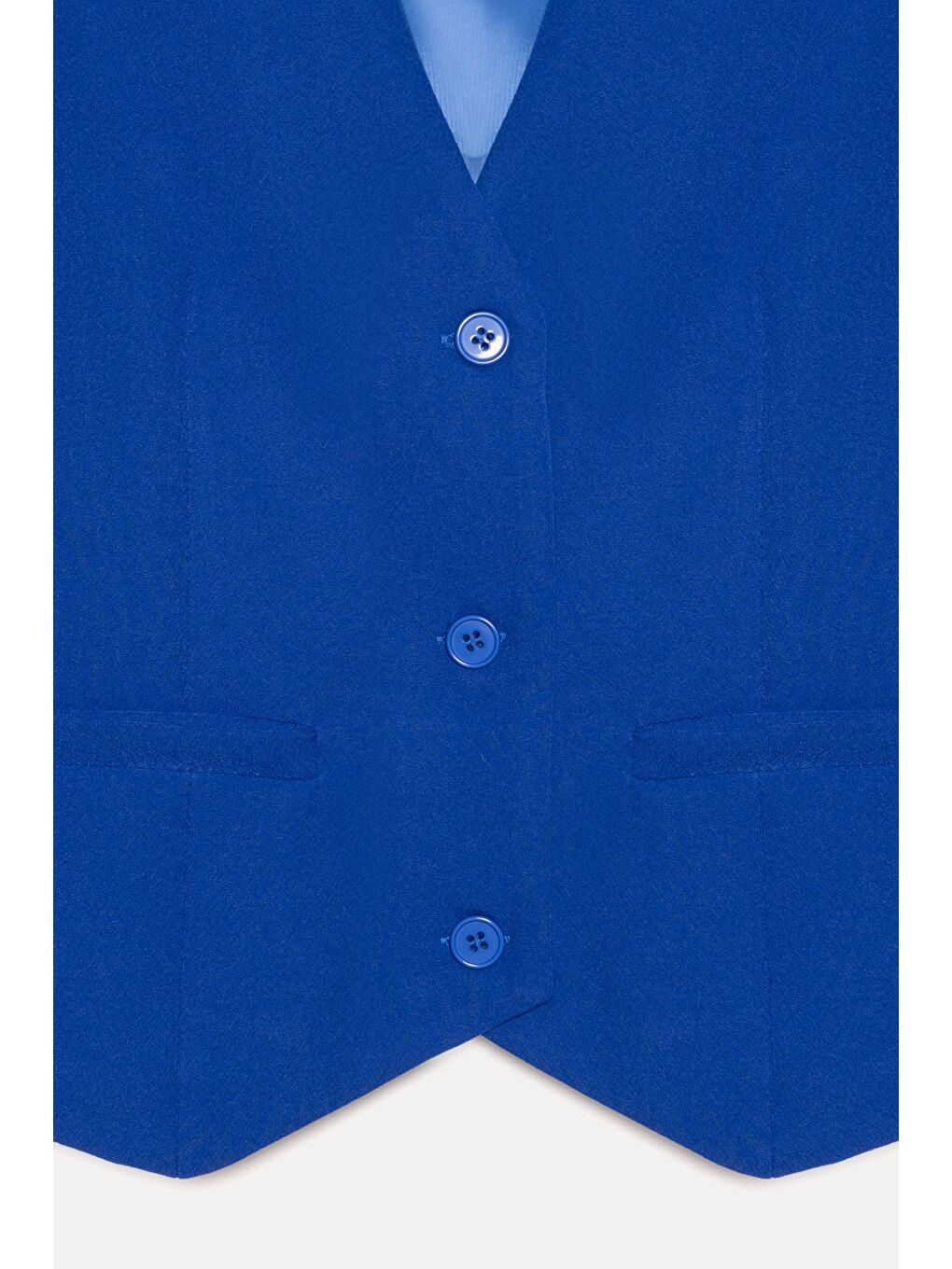 Saks Mavi Kadın V Yaka Düğmeli Klasik Dokuma Blazer Yelek-2